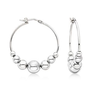 Italian Sterling Silver Graduated Bead Hoop Earrings. 1 1/4"