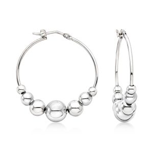 Italian Sterling Silver Graduated Bead Hoop Earrings. 1 1/4"