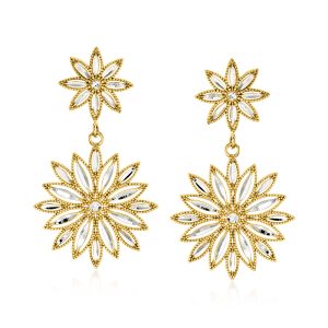 Italian Sterling Silver and 18kt Gold Over Sterling Flower Drop Earrings