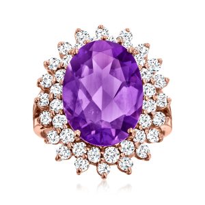 9.00 Carat Amethyst and 1.60 ct. t.w. Diamond Ring in 14kt Rose Gold