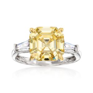 6.00 ct. t.w. Yellow and White CZ Ring in Sterling Silver with 18kt Gold Over Sterling