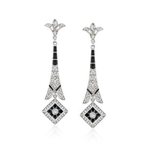 Italian .70 ct. t.w. CZ and Black Enamel Drop Earrings in Sterling Silver