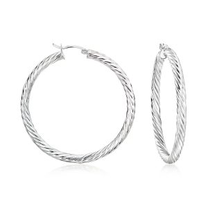 Sterling Silver Twisted Hoop Earrings. 2"