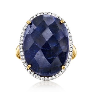 19.00 Carat Sapphire and .30 ct. t.w. White Topaz Ring in 18kt Gold Over Sterling