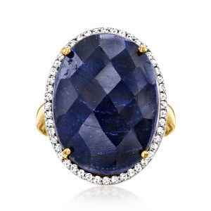 19.00 Carat Sapphire and .30 ct. t.w. White Topaz Ring in 18kt Gold Over Sterling