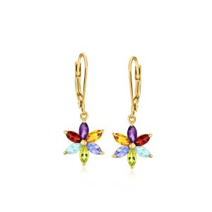 1.60 ct. t.w. Multi-Gemstone Flower Drop Earrings in 18kt Gold Over Sterling