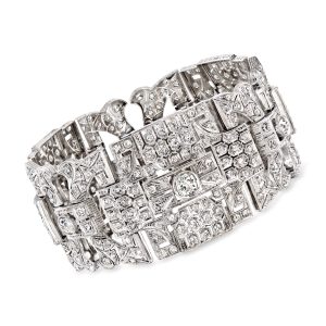 C. 1930 Vintage 16.00 ct. t.w. Diamond Geometric Wide Bracelet in Platinum. 8"
