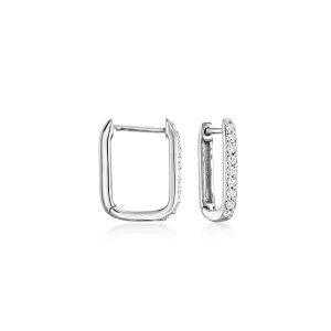 .15 ct. t.w. Diamond Paper Clip Link Hoop Earrings in Sterling Silver. 3/8"