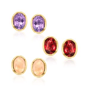 4.20 ct. t.w. Multi-Gemstone Jewelry Set: Three Pairs of Stud Earrings in 18kt Gold Over Sterling