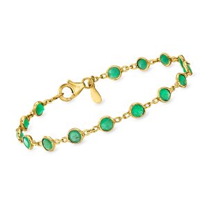 3.10 ct. t.w. Bezel-Set Emerald Bracelet in 18kt Gold Over Sterling. 7"