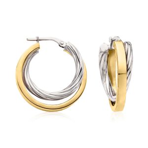 Italian Two-Tone Sterling Silver Double-Hoop Earrings. 1"