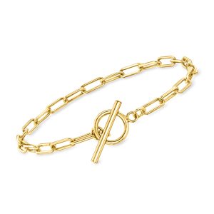 Italian 18kt Gold Vermeil Paper Clip Link Toggle Bracelet