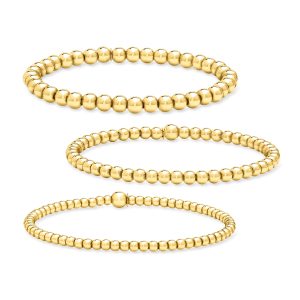 Italian 18kt Gold Vermeil Jewelry Set: Three 3-5mm Bead Stretch Bracelets