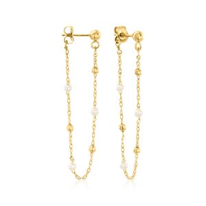 2-2.5mm Cultured Pearl Singapore-Chain Drop Earrings in 14kt Yellow Gold
