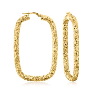 Italian 18kt Gold Over Sterling Hammered Rectangular Hoop Earrings. 2"
