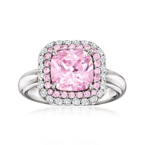 2.40 ct. t.w. Simulated Pink Sapphire Ring with .30 ct. t.w. CZs in Sterling Silver