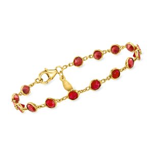 4.30 ct. t.w. Bezel-Set Ruby Bracelet in 18kt Gold Over Sterling. 7"