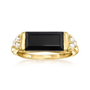 Onyx and 2-2.5mm Cultured Pearl Ring in 18kt Gold Over Sterling