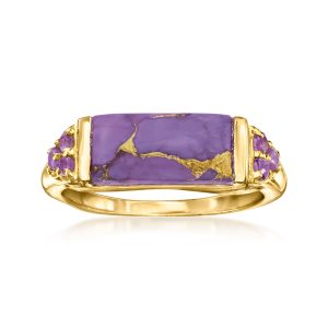 Purple Turquoise and .10 ct. t.w. Amethyst Ring in 18kt Gold Over Sterling