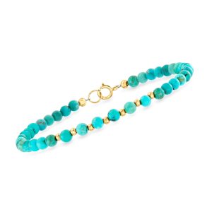 4-4.5mm Turquoise Bead Bracelet in 10kt Yellow Gold