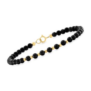 4-4.5mm Onyx Bead Bracelet in 10kt Yellow Gold
