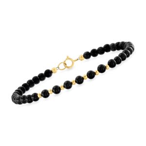 4-4.5mm Onyx Bead Bracelet in 10kt Yellow Gold