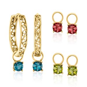 18kt Gold Over Sterling Hoop Earrings with Three Pairs of Interchangeable 1.50 ct. t.w. Multi-Gemstone Drops