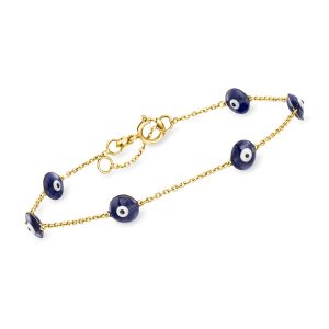 Italian Multicolored Enamel Evil Eye Station Bracelet in 14kt Yellow Gold