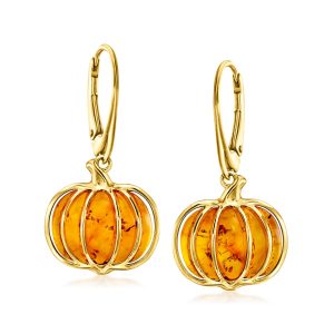 Amber Pumpkin Drop Earrings in 18kt Gold Over Sterling