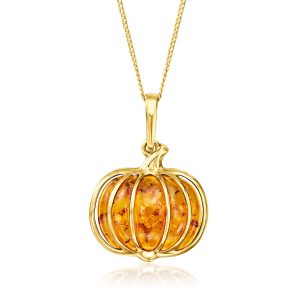 Amber Pumpkin Pendant Necklace in 18kt Gold Over Sterling