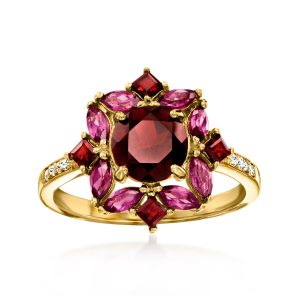 1.90 ct. t.w. Garnet and .80 ct. t.w. Rhodolite Garnet Ring with .10 ct. t.w. White Topaz in 18kt Gold Over Sterling