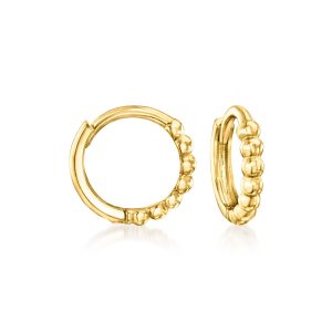 Italian 14kt Yellow Gold Beaded Charm-Compatible Huggie Hoop Earrings. 3/8"