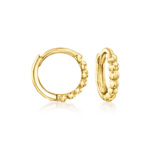 Italian 14kt Yellow Gold Beaded Charm-Compatible Huggie Hoop Earrings. 3/8"