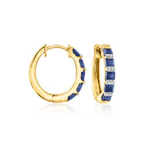 2.80 ct. t.w. Sapphire Hoop Earrings with Diamonds in 18kt Gold Over Sterling. 3/4"