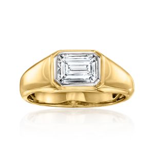 Men's 2.00 Carat Emerald-Cut Lab-Grown Diamond Ring in 14kt Yellow Gold
