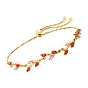 .80 ct. t.w. Garnet and .30 ct. t.w. Pink Topaz Leaf Bolo Bracelet in 18kt Gold Vermeil