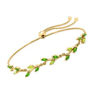 .70 ct. t.w. Chrome Diopside and .30 ct. t.w. Peridot Leaf Bolo Bracelet in 18kt Gold Vermeil