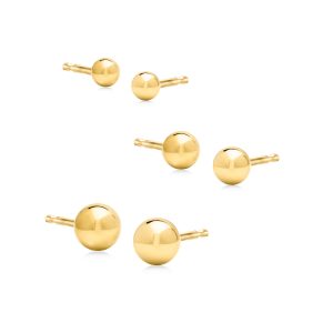Italian 18kt Gold Vermeil Jewelry Set: Three Pairs of 3-5mm Ball Stud Earrings