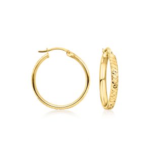 18kt Gold Over Sterling Diamond-Cut Flat Hoop Earrings. 1"
