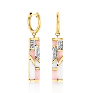 Pink and White Opal Drop Earrings with .10 ct. t.w. White Topaz in 18kt Gold Over Sterling