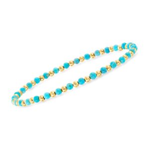 3mm Turquoise and 10kt Yellow Gold Bead Stretch Bracelet