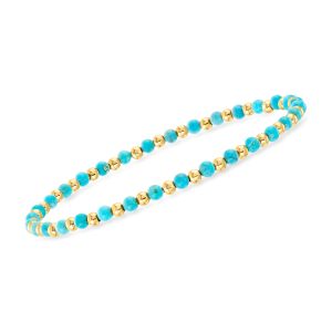 3mm Turquoise and 10kt Yellow Gold Bead Stretch Bracelet
