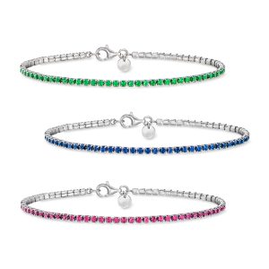 Italian 6.00 ct. t.w. Simulated Emerald, Ruby and Sapphire Jewelry Set: Three Tennis Bracelets in Sterling Silver