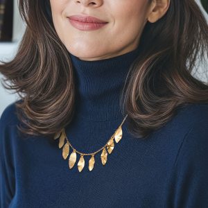 Italian 18kt Gold Over Sterling Leaf Station Necklace. 18"