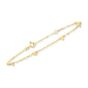 Italian 14kt Yellow Gold Heart Station Anklet. 9"