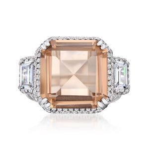 13.00 Carat Simulated Morganite and 1.60 ct. t.w. CZ Ring in Sterling Silver