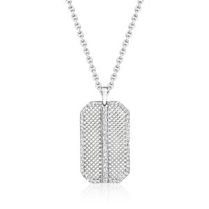 Men's 1.00 ct. t.w. Lab-Grown Diamond Striped Dog Tag Pendant Necklace in Sterling Silver. 22"