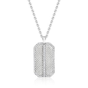 Men's 1.00 ct. t.w. Lab-Grown Diamond Striped Dog Tag Pendant Necklace in Sterling Silver. 22"
