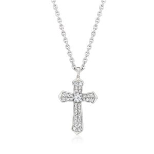 Men's 1.00 ct. t.w. Pave Lab-Grown Diamond Cross Pendant Necklace in Sterling Silver. 22"