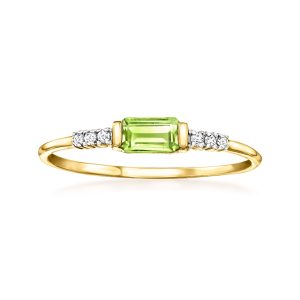 .20 Carat Peridot Ring with Diamonds in 14kt Yellow Gold